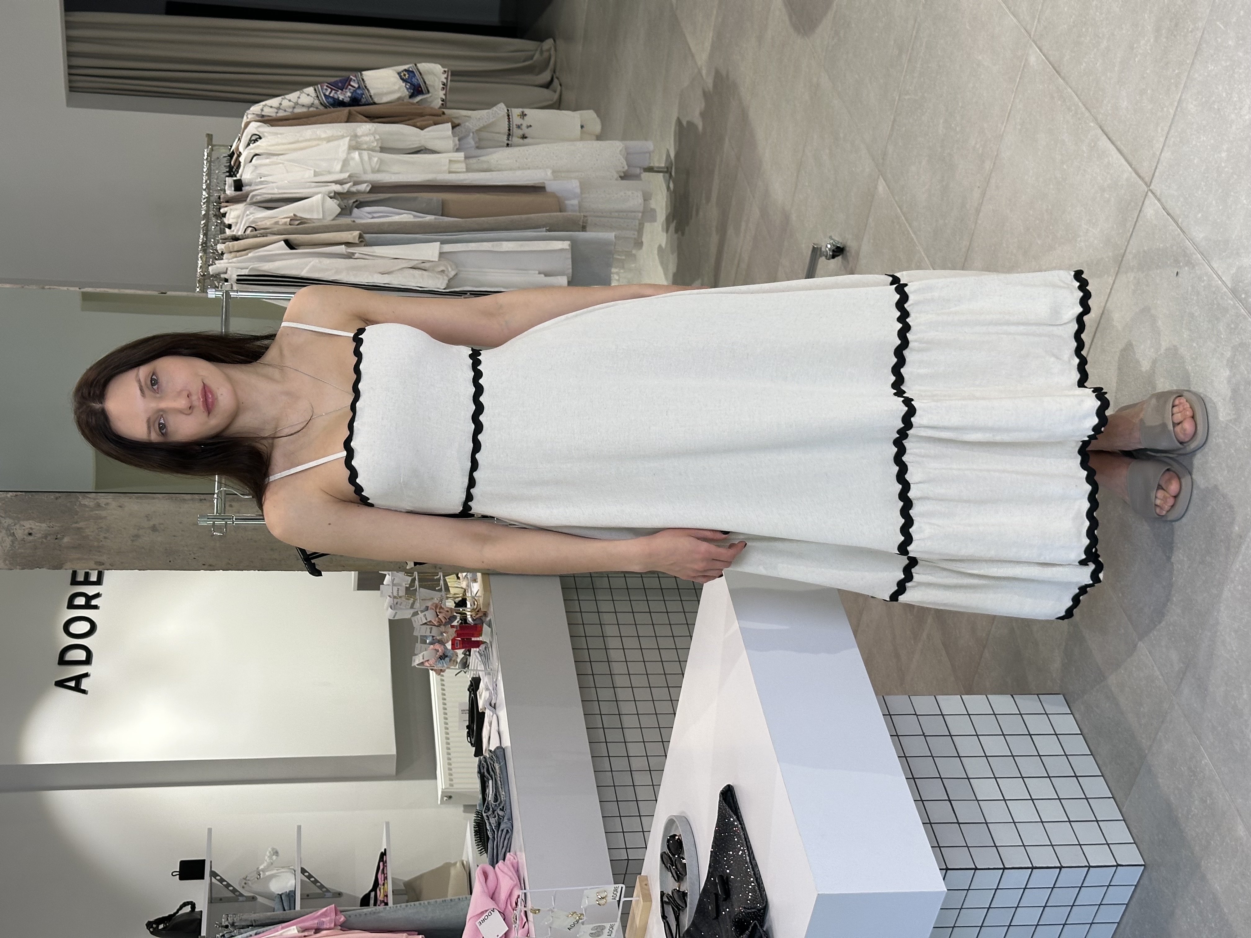 Сукня 8834 міді на бретелях беж