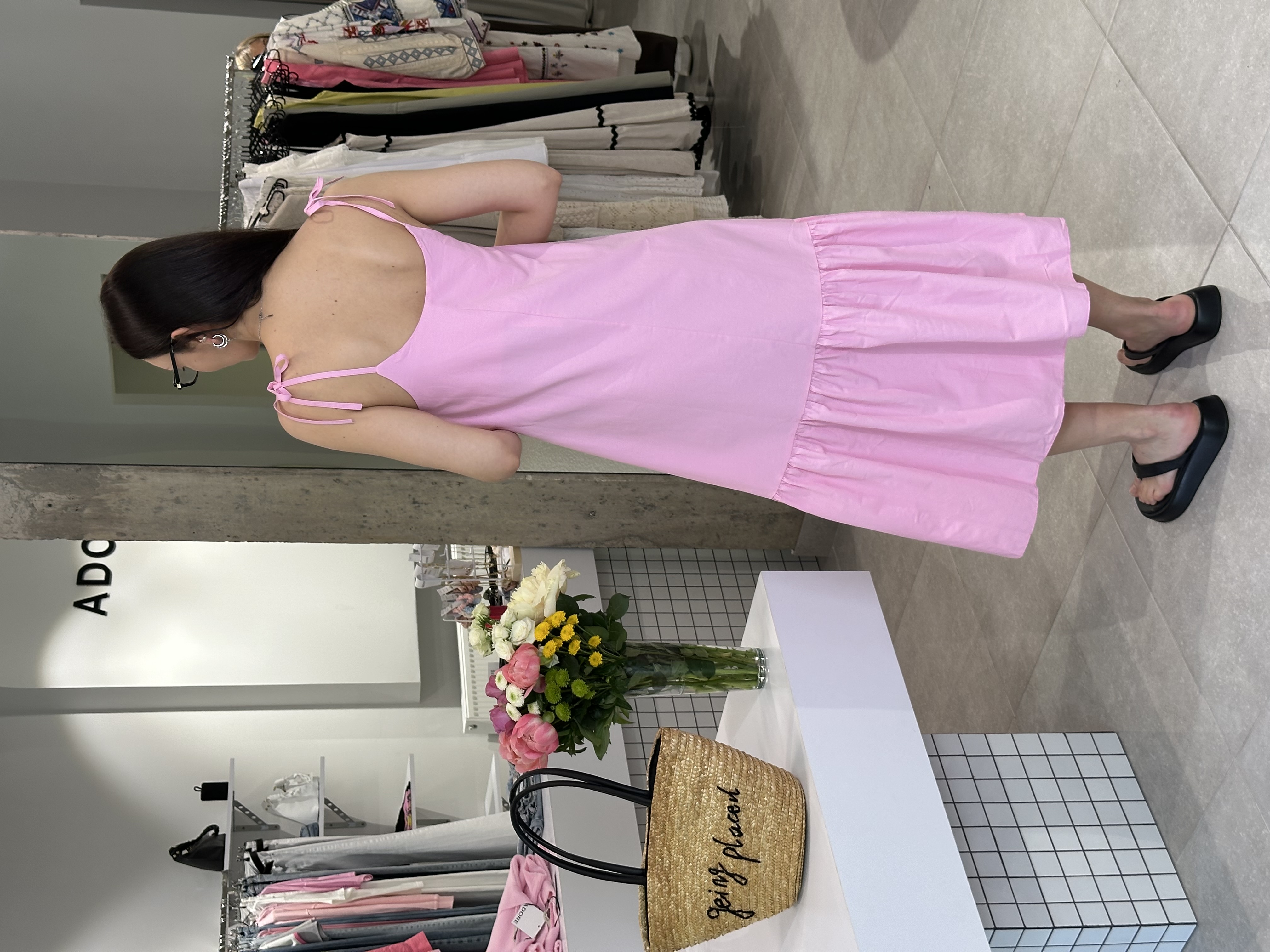 Сукня 2041 міді на зав'язках пудра, S