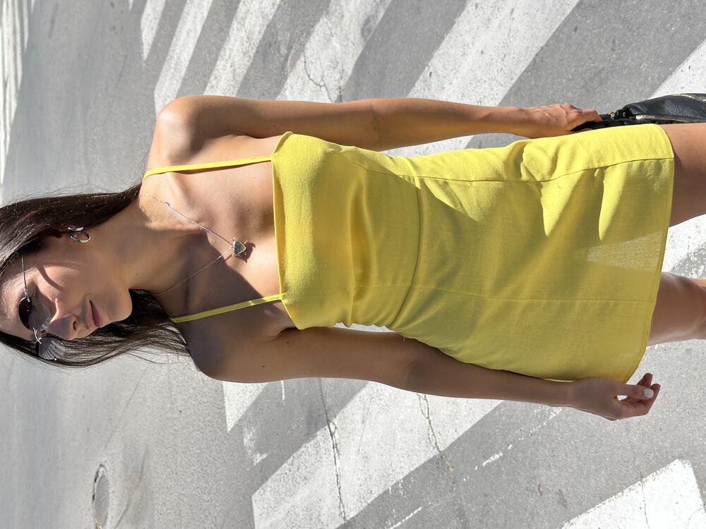 лляний літній сарафан жовтий, M