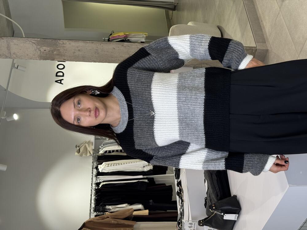 Светр з вовни color block сірий/чорний/молочний/графіт