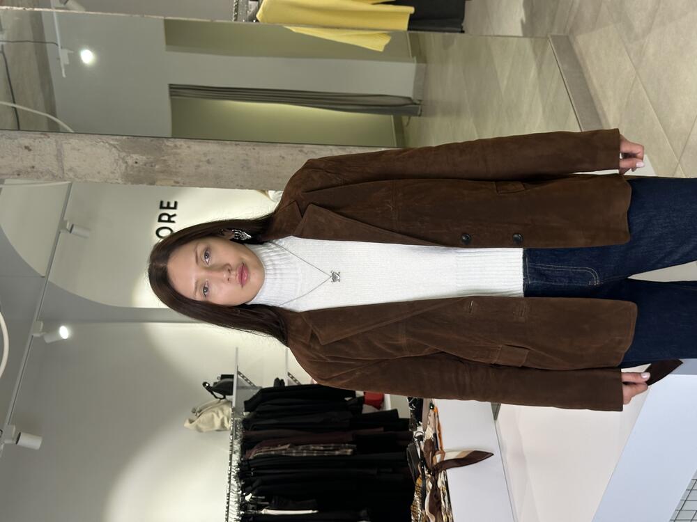 Жакет замша з поясом шоколад, M