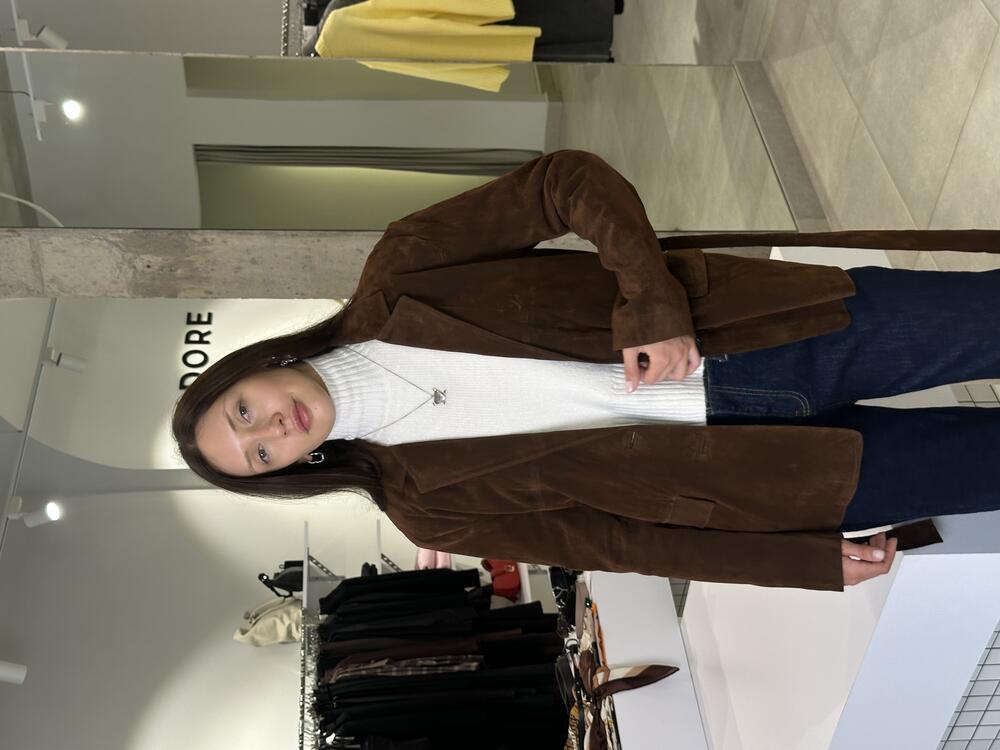 Жакет замша з поясом шоколад