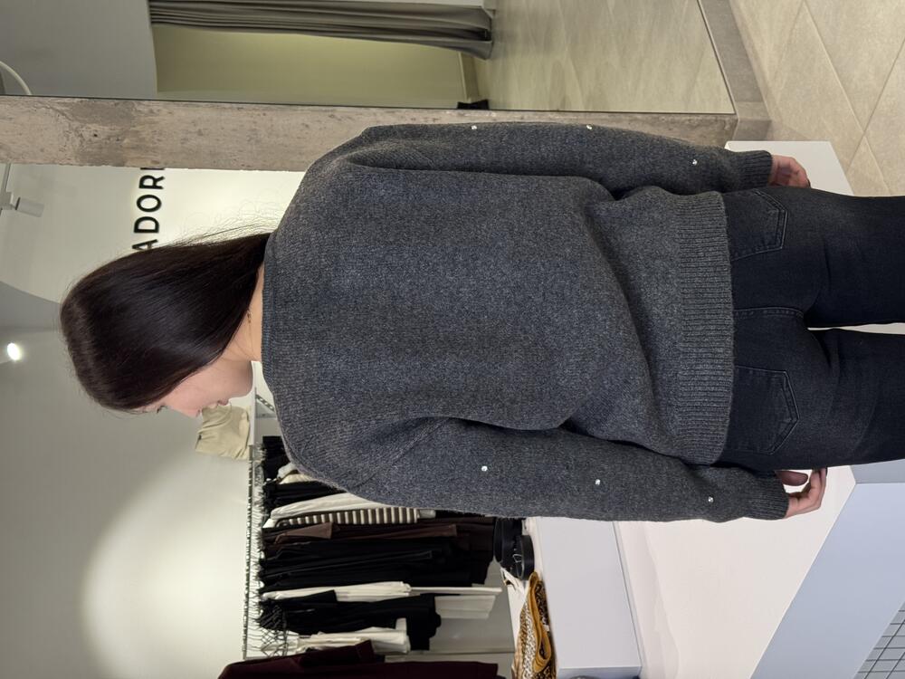 Кардиган з блискавкою та камінцями сірий, one size