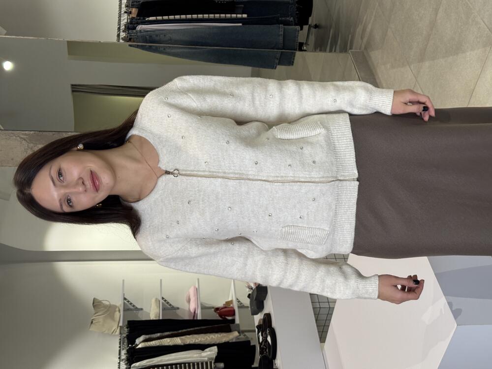 Кардиган з блискавкою та камінцями беж