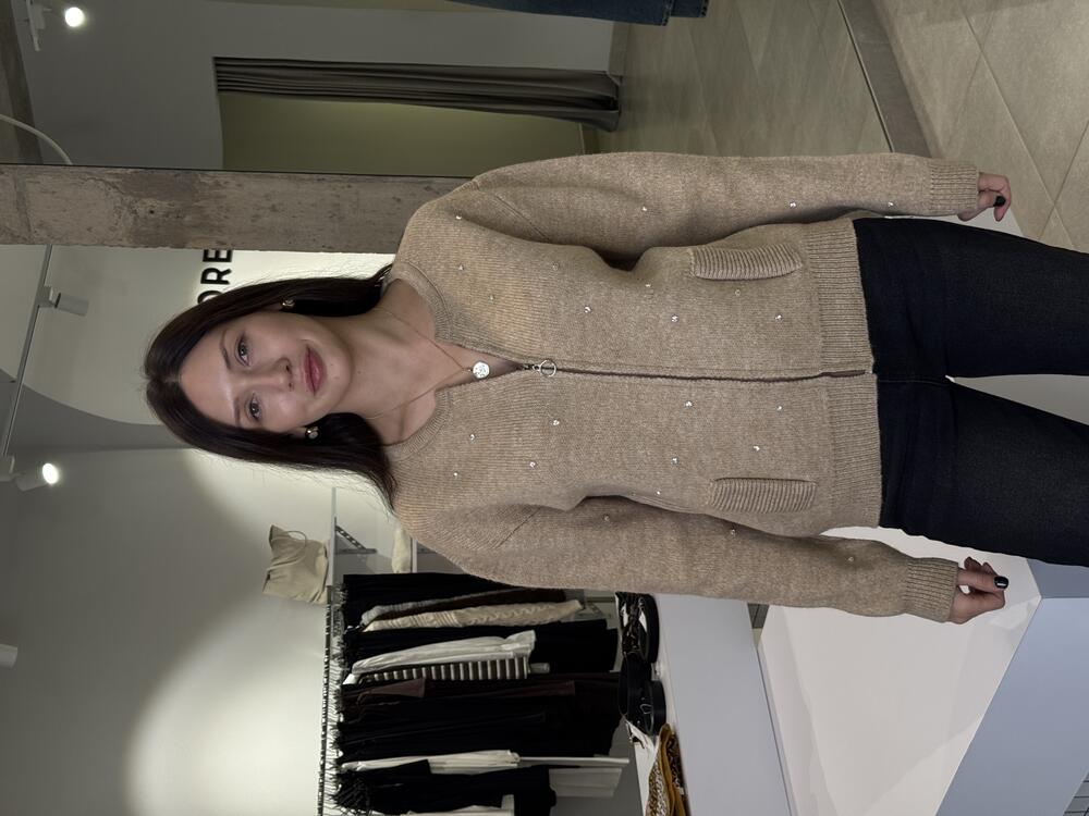 Кардиган з блискавкою та камінцями кемел