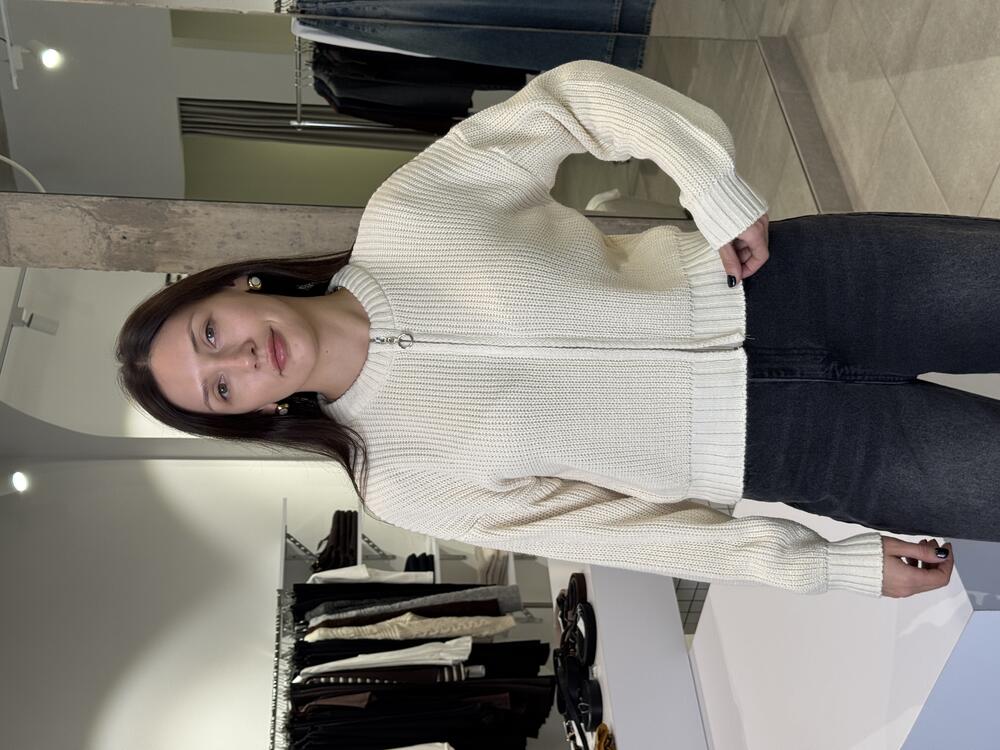 Кардиган з блискавкою крупної в'язки молочний, one size