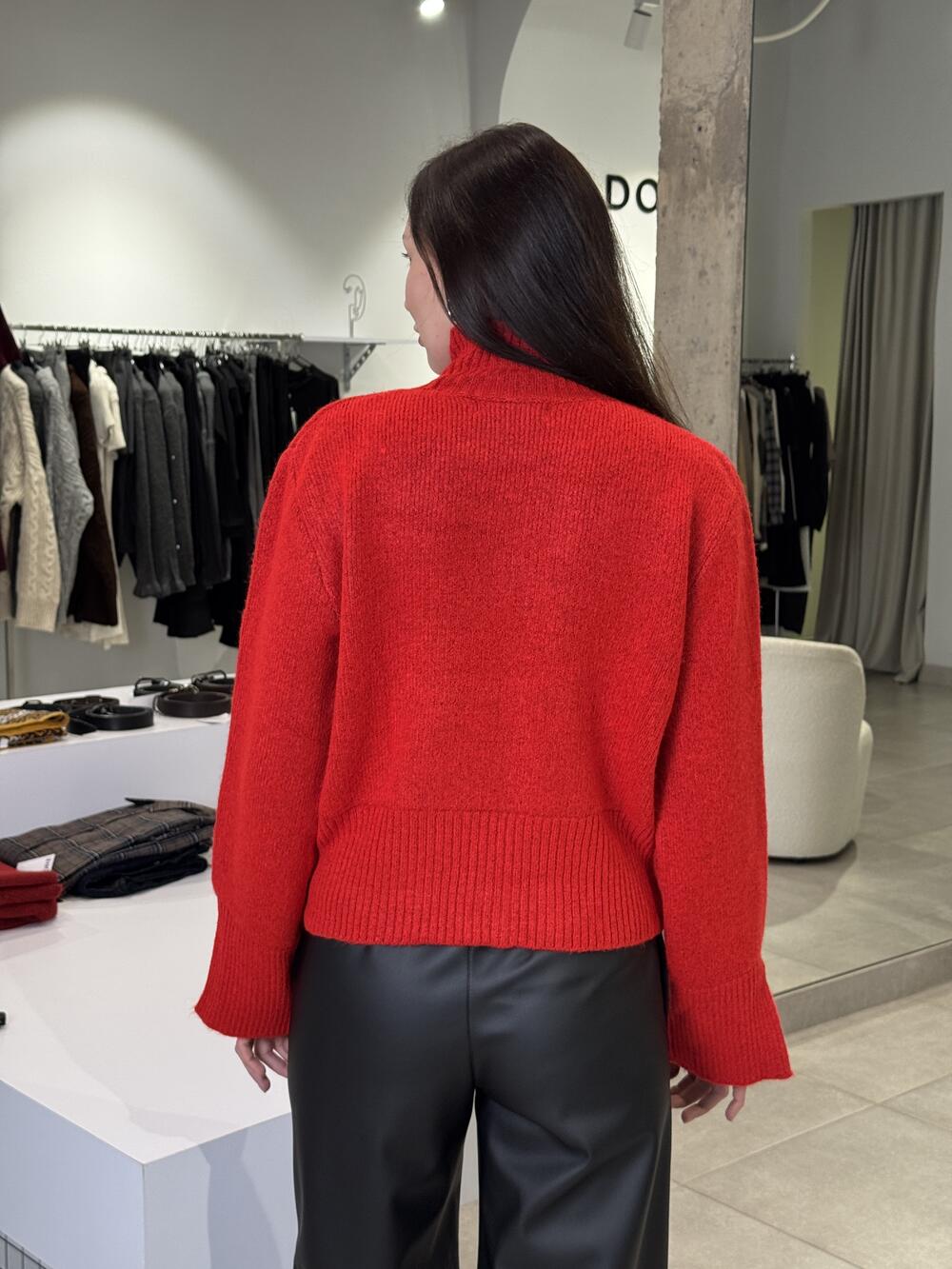 Светр TK231111 з горловиною червоний, one size