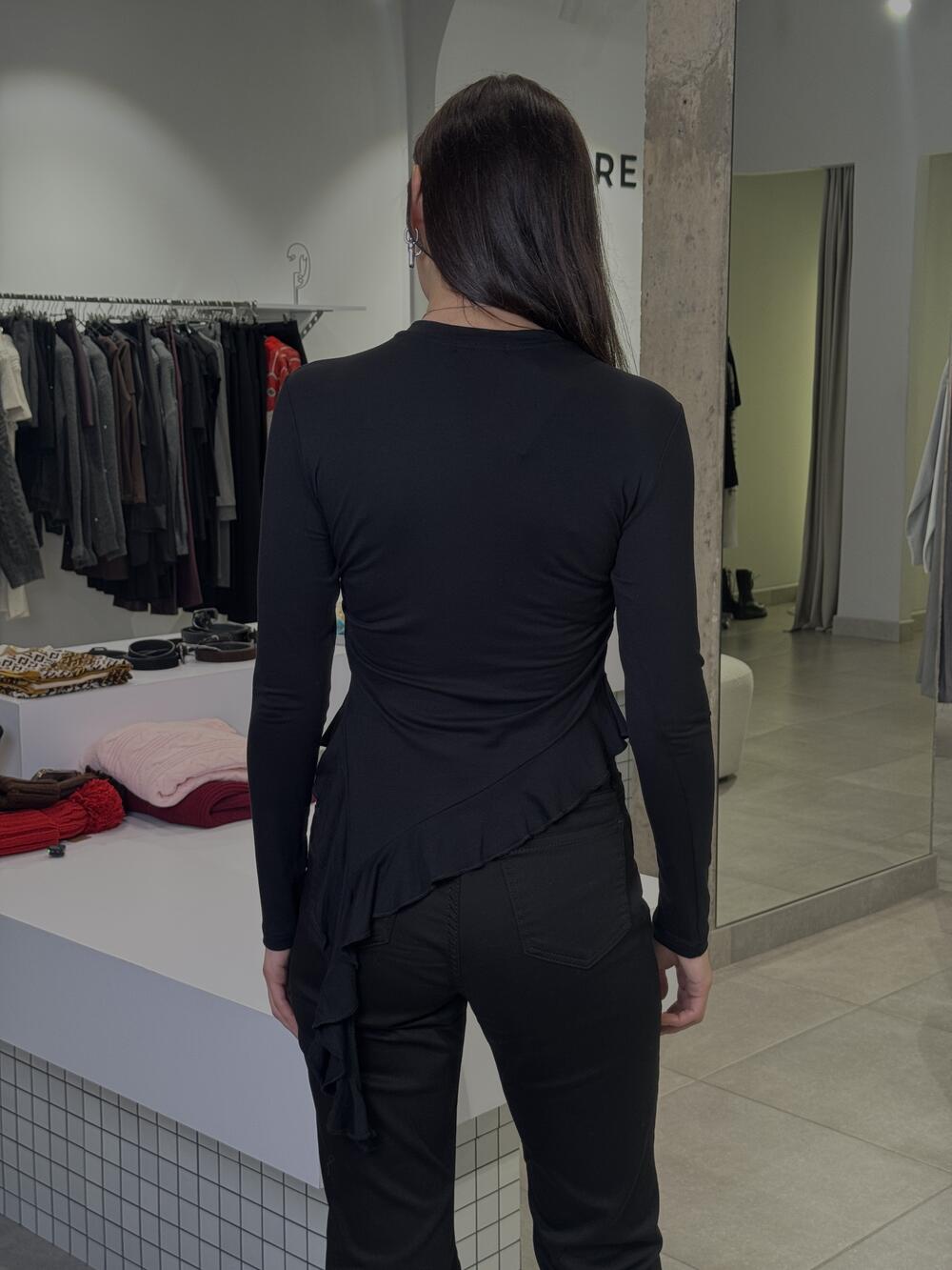 Лонг з воланами чорний, S